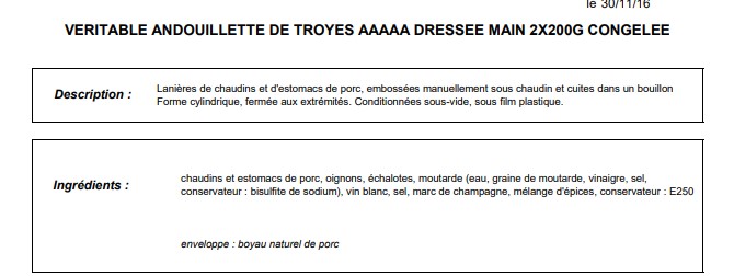 Andouillette véritable Troyes AAAAA , poche de 2 pieces