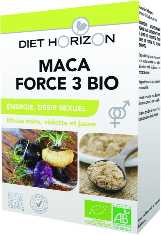Maca Force 3 Bio 60 unités - énergie/désir sexuel - Diet Horizon